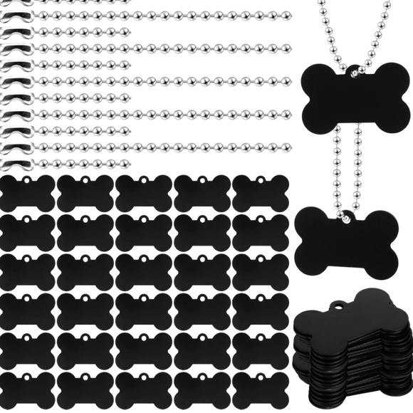 150 + Pieces Blank Dog Pet Metal Bone Shaped Id Tags Aluminum Steel Chains Key - Picture 1 of 7